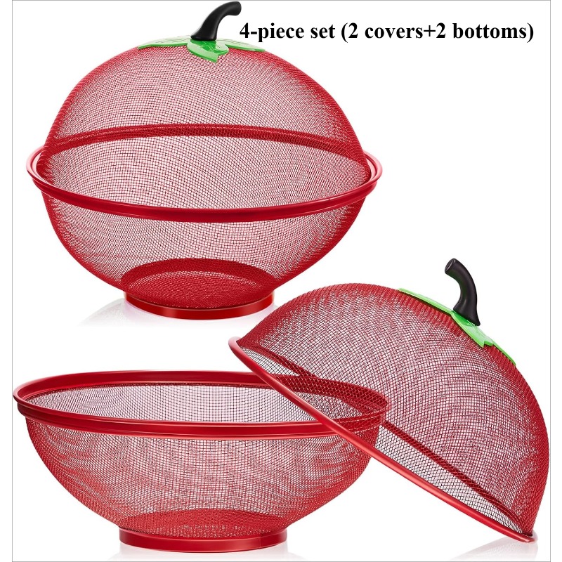 4-teiliges Set (2 Deckel + 2 Böden) Obstkorbe mit Deckel Metallgitter *-förmige Obstschüssel Abdeckung Schutzregal Tisch Fliegenabweisend Wiederverwendbarer Filterschirm * für Geschenk Restaurant