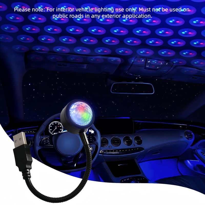E-shop USB-Autoinnenraum-Deckenleuchte, LED-Ambient-Sternenlicht-Autoprojektor, Musikrhythmus-Projektionslicht fürs Auto, USB-Stromversorgung,