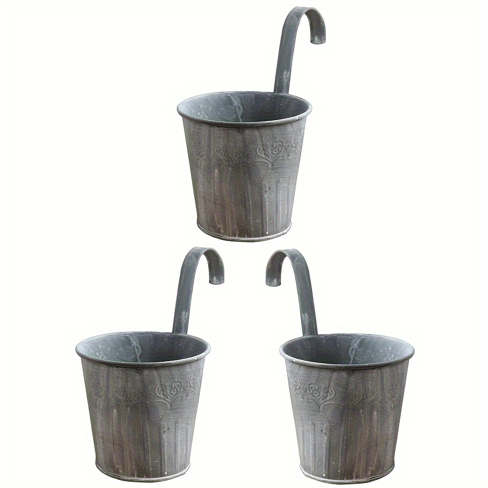 E-shop 3 Stück Hängekübel mit Haken, Gebogener Hakenkübel aus Blech, Balkonwand-Hängekübel mit Griff – Ideal für Garten, Küche Wohnungsdekoration