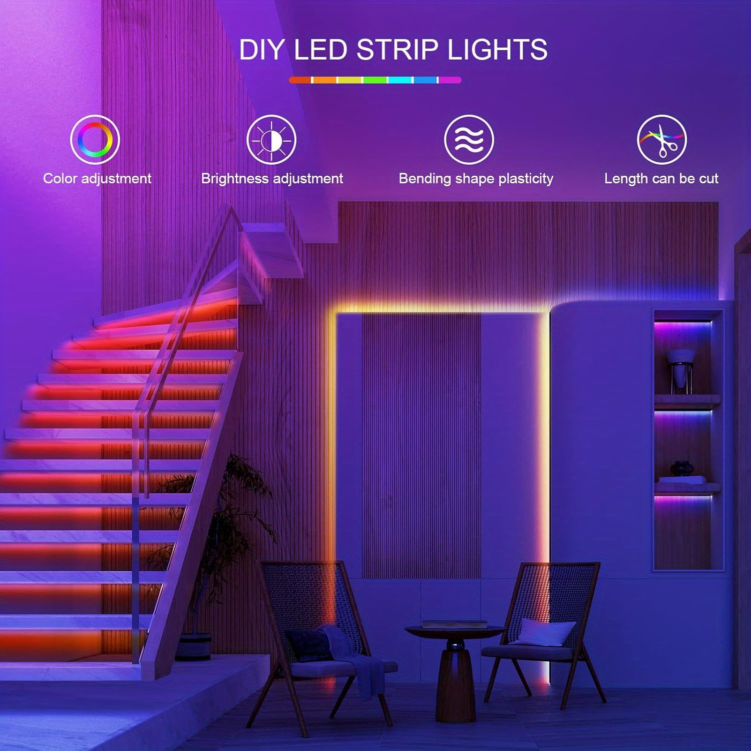 RGB LED ленти за декорация на спалня - с дистанционно и апликационно управление, таймер и синхронизация с музика за смяна на цветовете. USB захранване, идеални за спални, всекидневни и празнични декорации