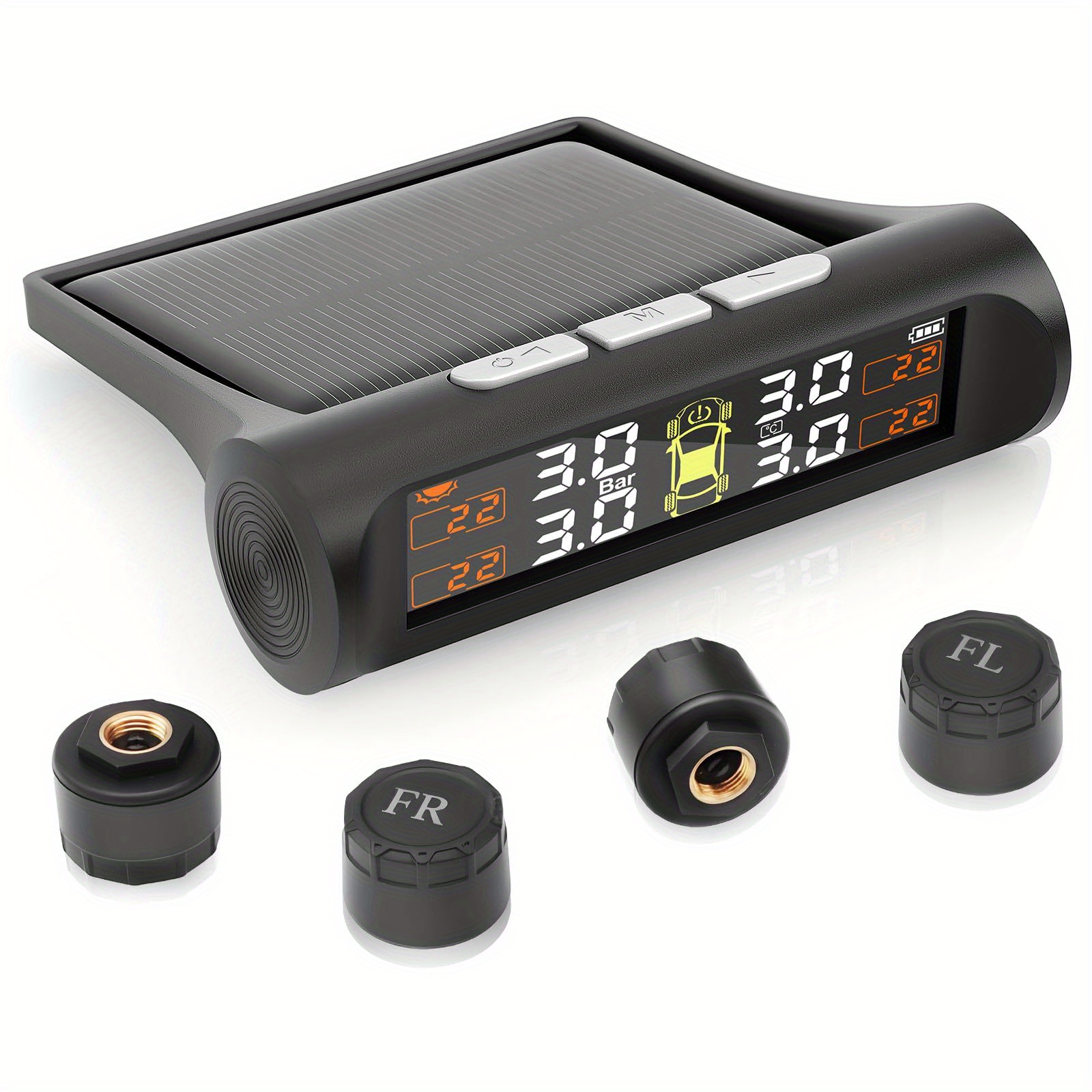 TEMU Tire Pressure Monitoring System, Tpms With Solar Charging And Usb Charging, , Real Time Monitoring Pressure And Temperature, Auto And Color Display Screens, Suitable For 4 Wheeled Vehicles