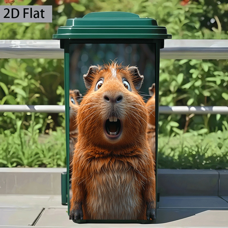 Image of 2d Flat Printing 1pc Trash Can Sticker 37×82cm Guinea Pig With Wide Eyes Theme Design Self-adhesive Wall Decal Wallpaper Suitable For Trash Cans, Walls, Home Decor, 2d Flat