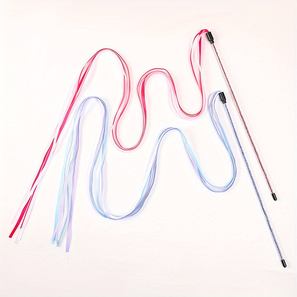 Image of 1/2pcs Interactive Cat Wand Toys, Interactive Cat Teaser Wand String, Colorful Ribbon Charmer For Most Cats And Kittens For Indoor Cats And Kittens