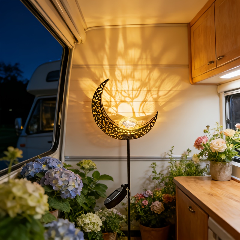 TEMU Solar-powered Outdoor Garden Decorative Lights, Featuring A Moon-cracked Glass Sphere With A Metal Spike. Suitable For , Lawns, Patios, And Back