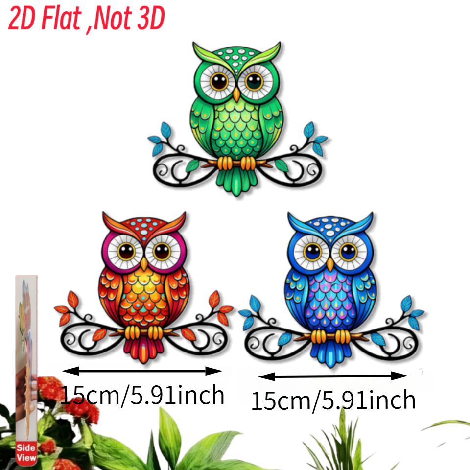 E-shop 2D Flach, [2D Flach] 3-tlg. Böhmische Eulen-Wanddeko – Elegante Acryl-Wanddeko für Wände, Zäune, Terrasse & Garten, /Außendekoration mit