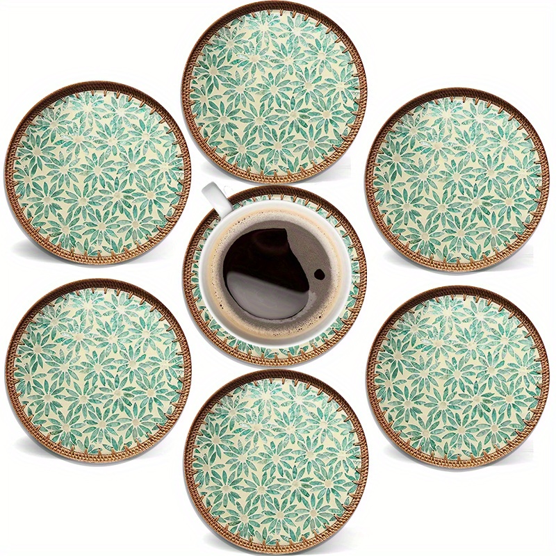 6 Elegant Floral-patterned Wooden Coasters, Housewarming Gifts, Protect Coffee Tables| Elegant | Wooden Coasters, Coffee Table Decor