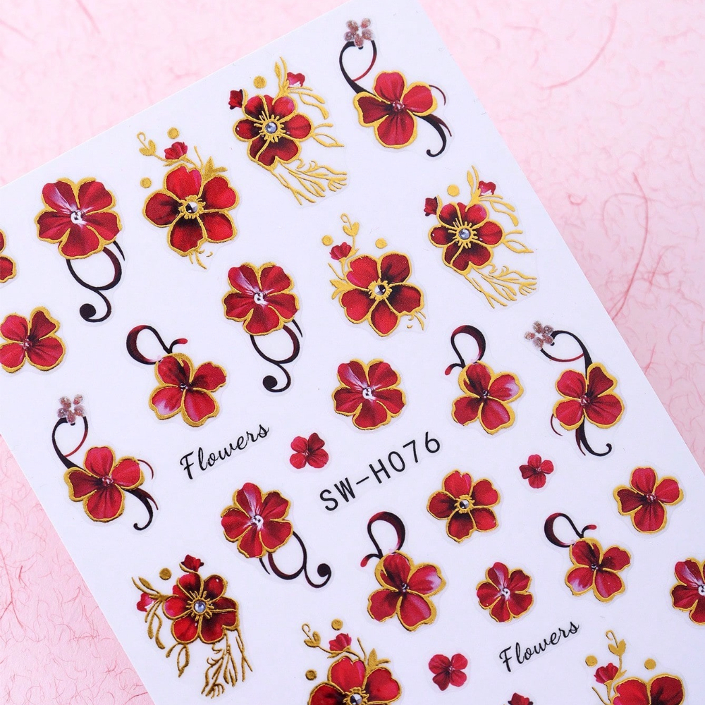 1pc Elegant Floral Nail Art Stickers, Red Flowers With , Self-adhesive Nail Stickers, Nail Supplies.