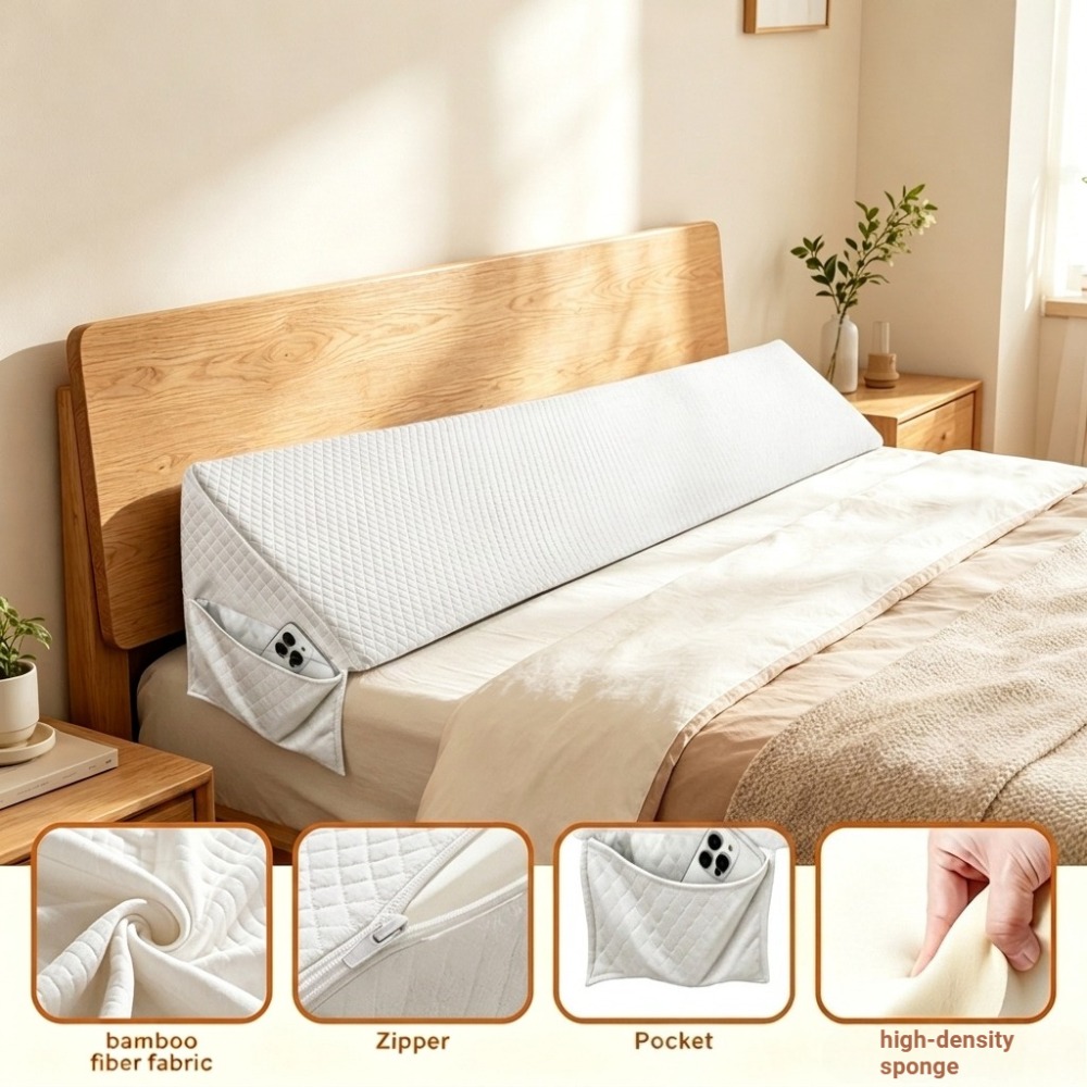 Bed Wedge Pillow - Cushion With Removable Cover, For Between Bed Frame And Headboard, Spinal Support, Mattress Filler, Bedside Sleep Aid, Reading Pillow