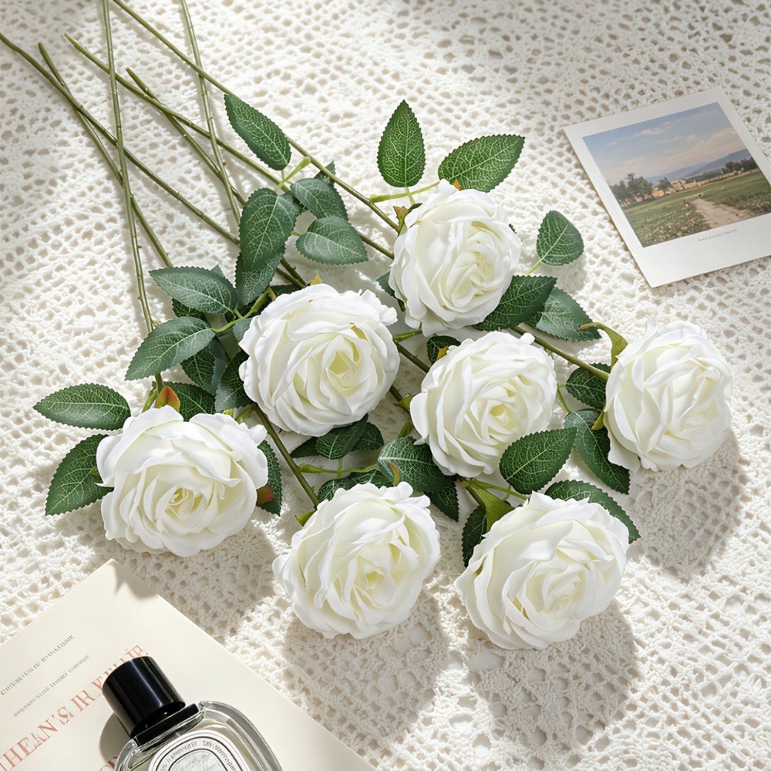 TEMU Ramo de Rosas de de 7 piezas - Rosas de de Terciopelo con Largo, Venta al por Mayor Adecuado para de Novia para , Decoraciones de de Mesa,