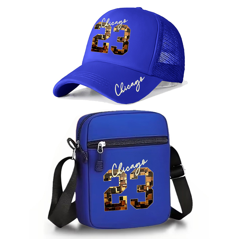 TEMU Chicago 23 2pcs Letter And Number Print Baseball And Crossbody Bag/suitable For Men And Women/adjustable Strap/machine Washable/golden