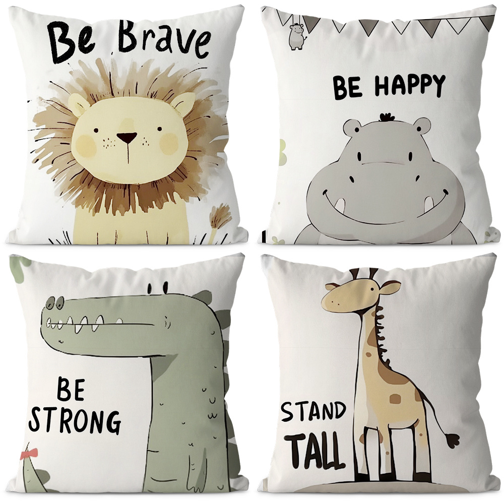 

4 pièces, Coussins décoratifs avec d'animaux de dessins animés et de motivation - Coussins de canapé et confortables pour , à coucher, la décoration de - Housse de coussin carrée noyau de coussin