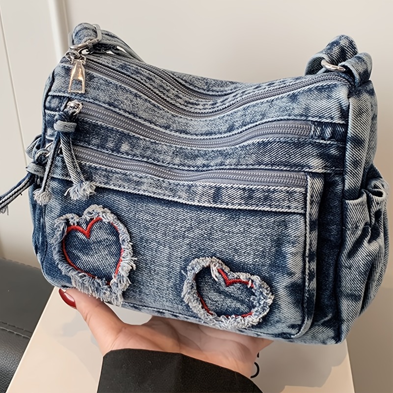 TEMU New Stylish Solid-color Heart-pattern Shoulder Bag For Women, Multi-compartment Crossbody Phone Pouch, The Perfect Shoulder And Hand Bag For , A
