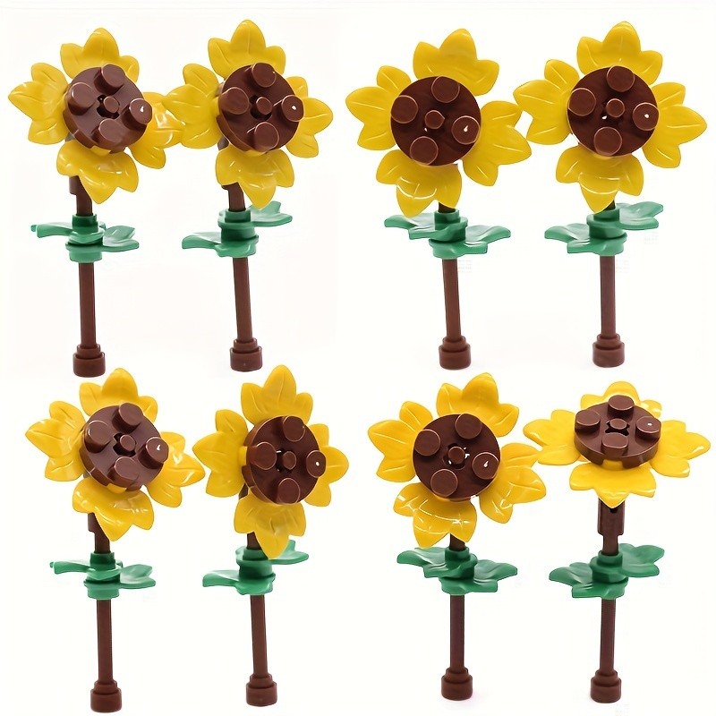 Image of 8 Set Diy Sunflower Field Building Blocks, Mixed Color Abs Material, Farm Scene Construction Kit, Moc Flower Series, Children Diy Bricks Toy