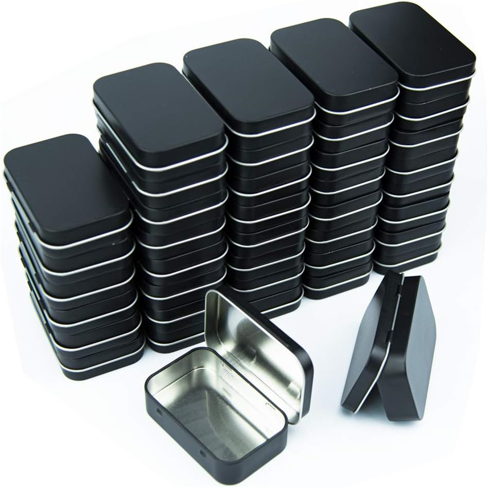 TEMU 60pcs Metal Rectangular Empty Hinged Tins Black Mini Portable Box Small Storage Kit & Home Organizer With Craft Containers