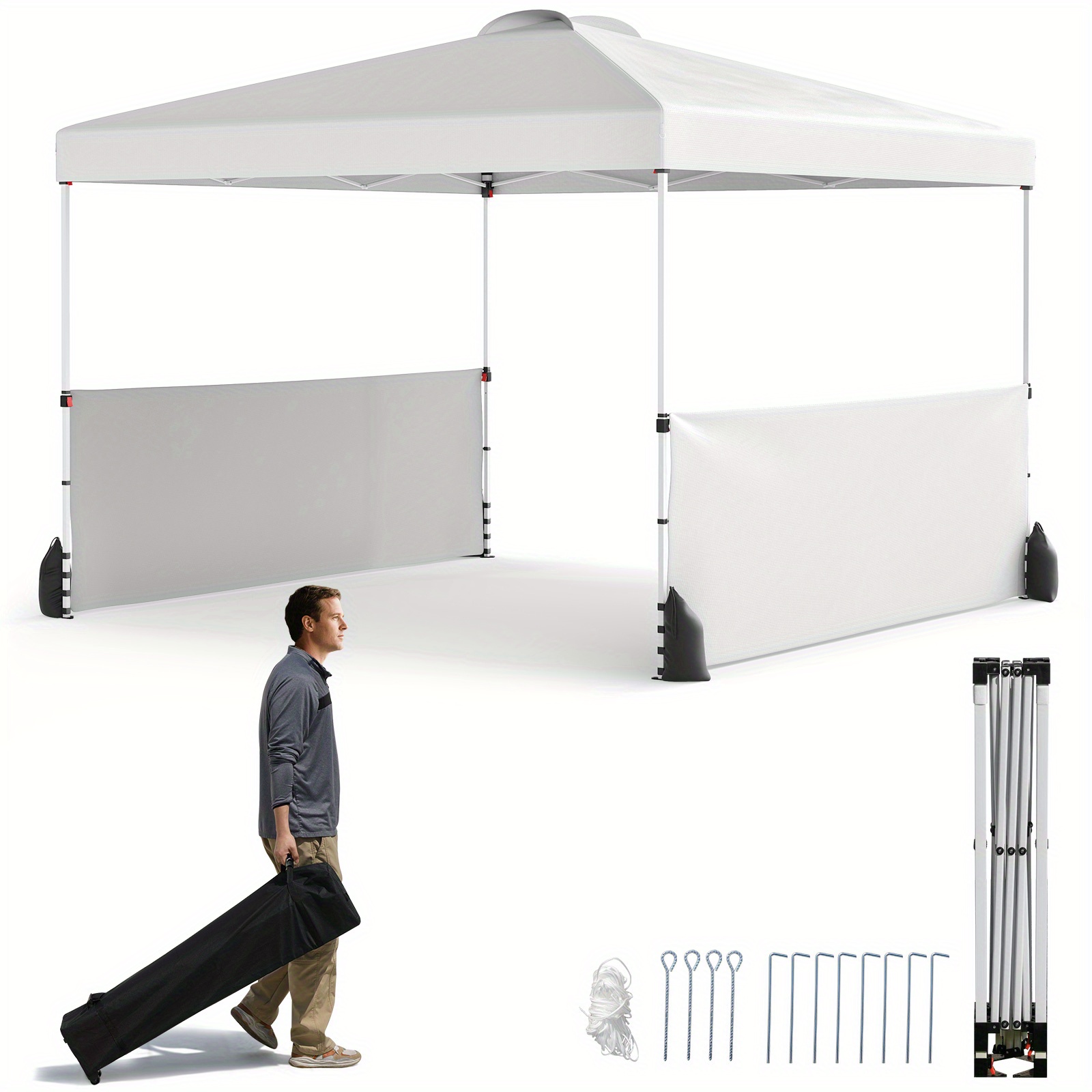 Image of 300 X 300cm Pop Up Canopy Tent W/ 2 Half , Wheeled Bag, 8 Stakes, 4 Anchors, 4 Wind Ropes, 4 Sandbags, Vented Top