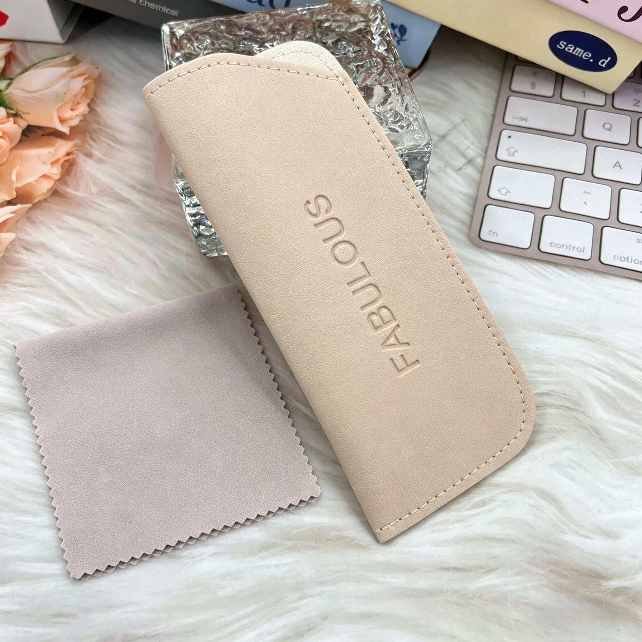 TEMU 3pcs (glasses Pouch And 2pcs Lens Cloths) Minimalist Style Glasses Case, Portable Sunglasses Protector, Textured Glasses Organizer, Fashionable