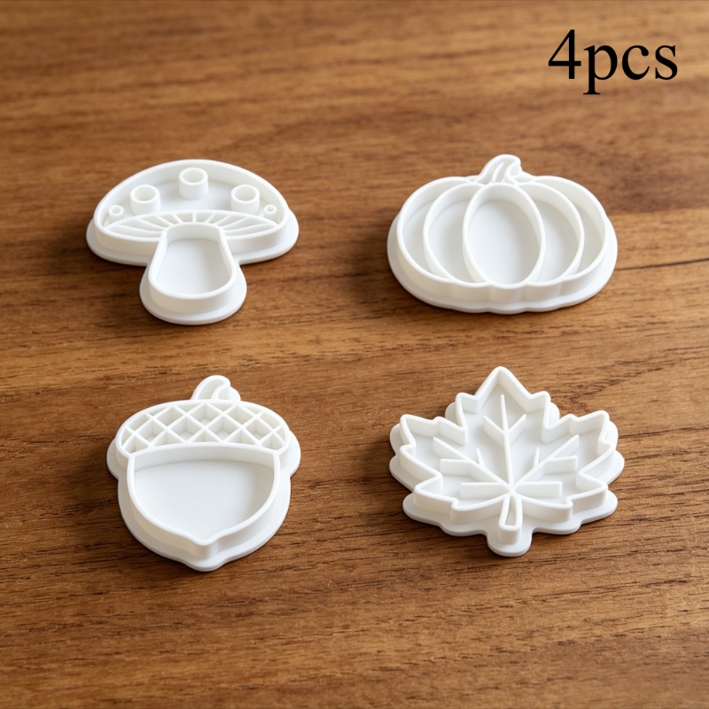 TEMU Lot de 4 moules à tampon en à motif d'automne, emporte-pièces pour pâte à modeler , citrouille, feuille d'érable, gland, outils de fabrication