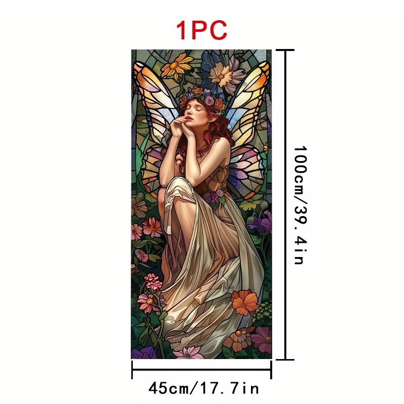 TEMU 1 Roll Of Fairy And Flower Pattern Window Film, 45×100cm, Frosted Pvc Material, Static Cling Decorative Sticker For Home/office/living