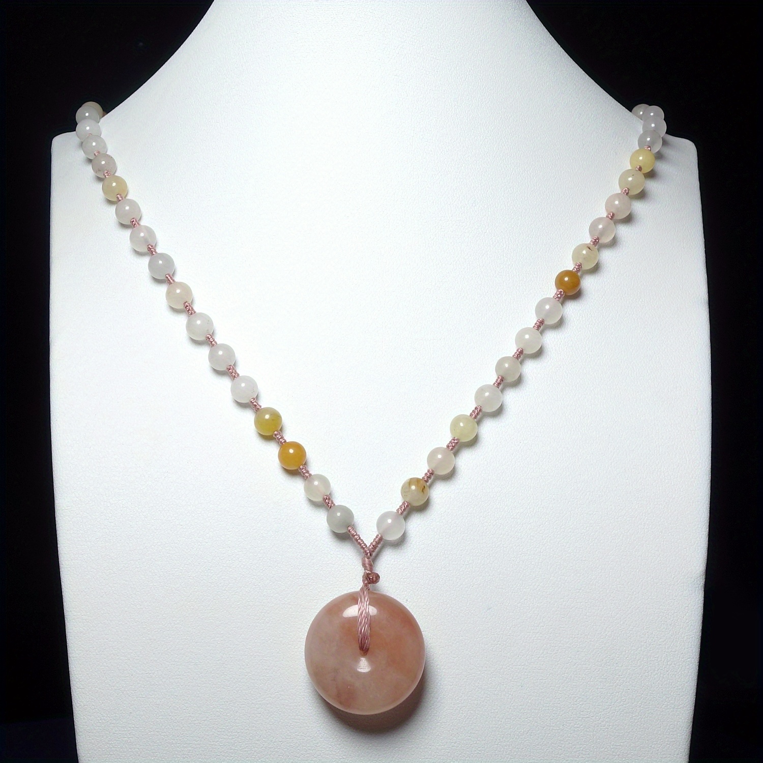Natural Stone Pendant Necklace with Hand-Loop Chain, Unisex