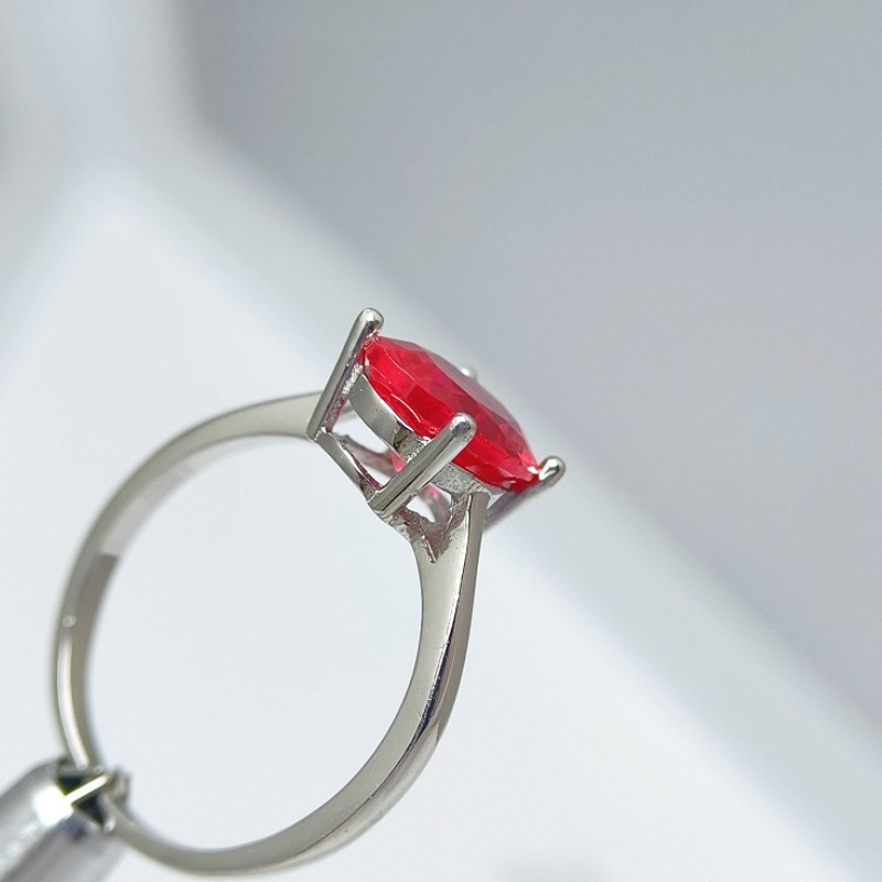 Women's 2/3 Carat Red Synthetic Faux Ruby Ring, Minimalist Design