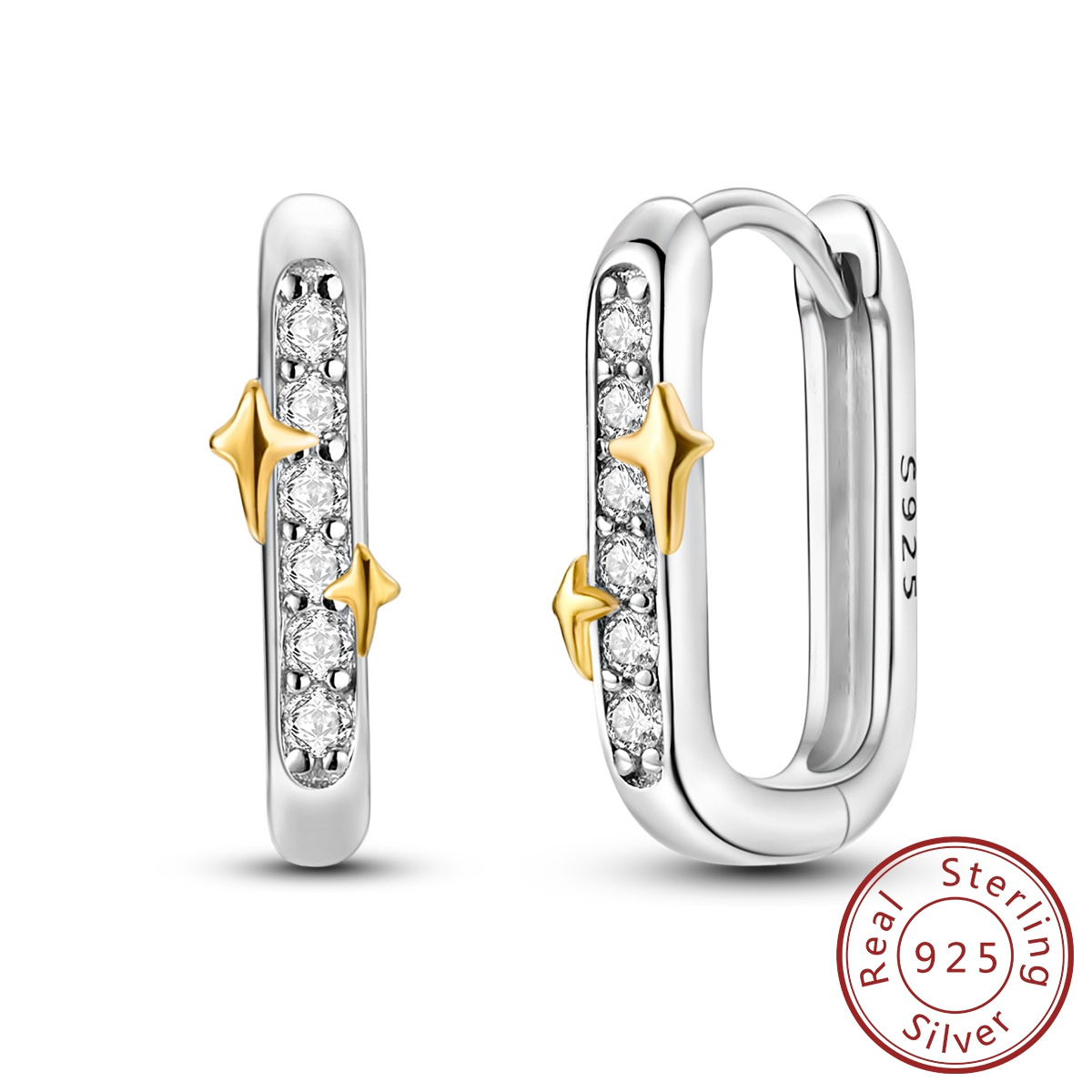 Authentic 925 Sterling Silver Hoop Earrings with Cubic Zirconia
