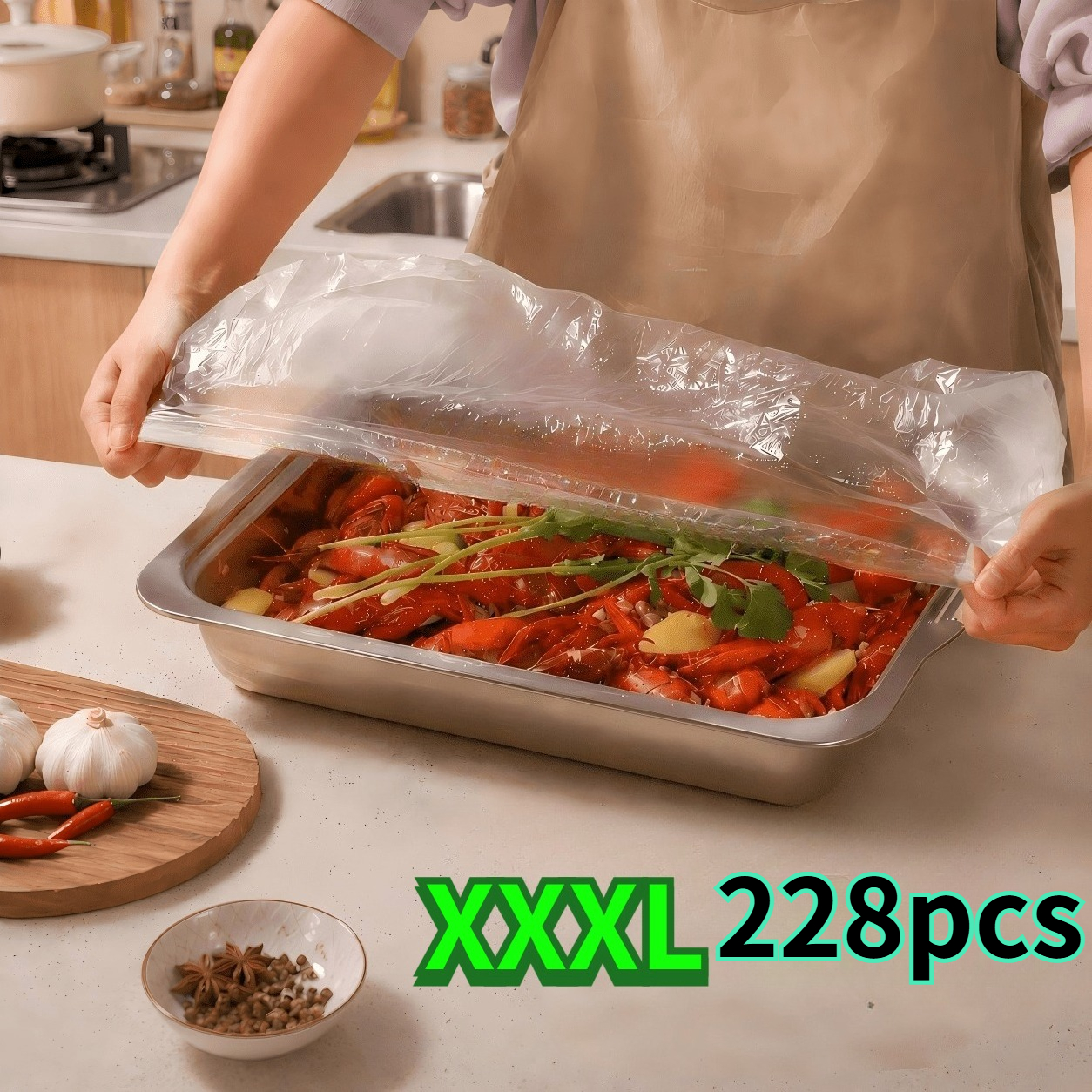 TEMU 228pcs Extra Large Xxxl Transparent Disposable Plastic Wrap - Food-safe Polypropylene Material Suitable For Snacks, Fruits, Vegetables, -