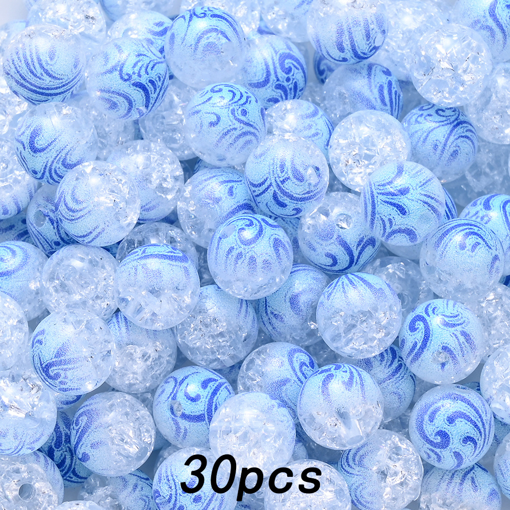 Image of 30pcs 10mm Gradient Beads Random Color Cracked Clouds Print Beads & Bead Assortment Perfect For Necklace, Bracelet, Necklace & Keychain - Diy Craft Jewelry Supplies