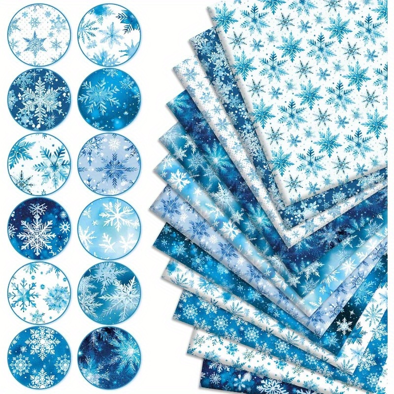 TEMU 10pcs 20x25cm (7.87x9.84in) Blue Snowflake Theme Series, Printed Hand-sewn Fabric, Hand-sewn , Strips For Diy Crafts, Including Sets With