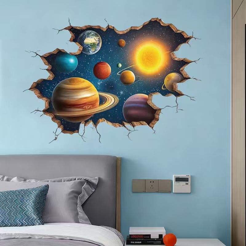 Image of A Wall Sticker Featuring The Layout Of Planets In The Solar System. A Self-adhesive Paper Suitable For Decorating The Walls Of Family Bedrooms, Living Rooms, Game Rooms.