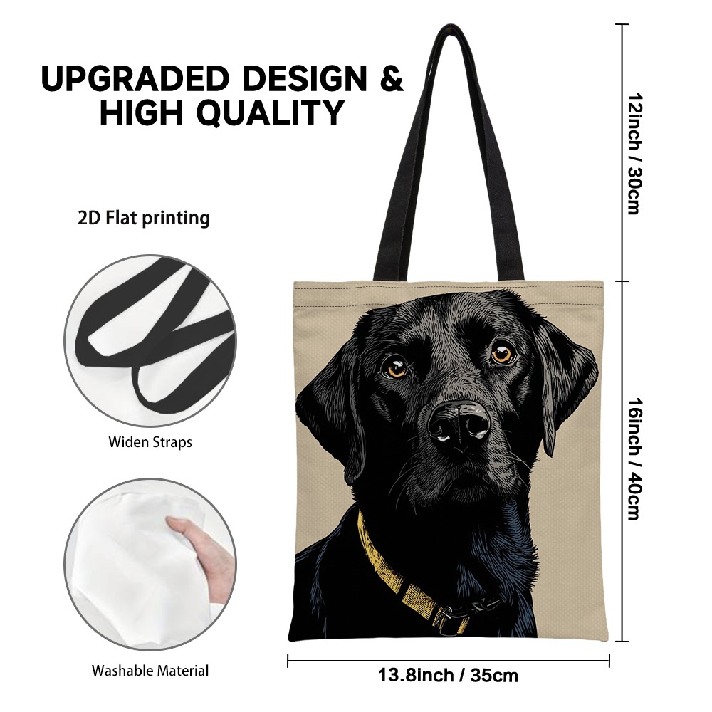 TEMU 1pc 2d Flat Reusable Grocery Bag Dog Portrait Printed Design Foldable Tote Bag, Casual Handbag With Handles For Daily Commute Travel And