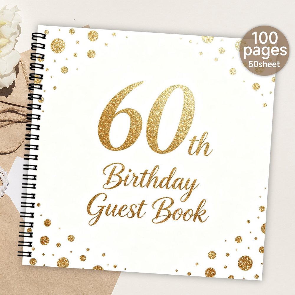 TEMU 1pc Spiral Guestbook, 60th Birthday Blank Page Guest Book, Message & Signature Book, Meaningful Souvenir Album For Family & Birthday Party
