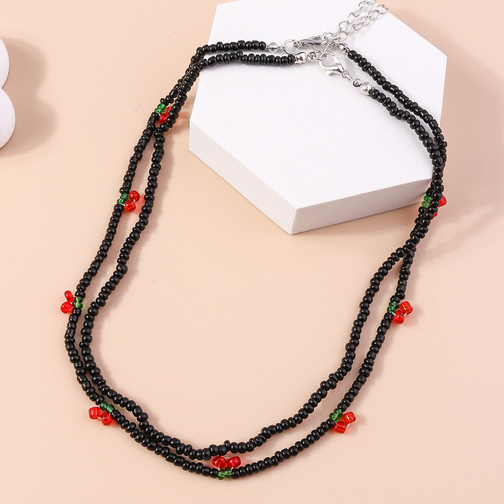 2pcs Women's Cherry Fruit Bead Necklace Set Bohemian Gothic Style