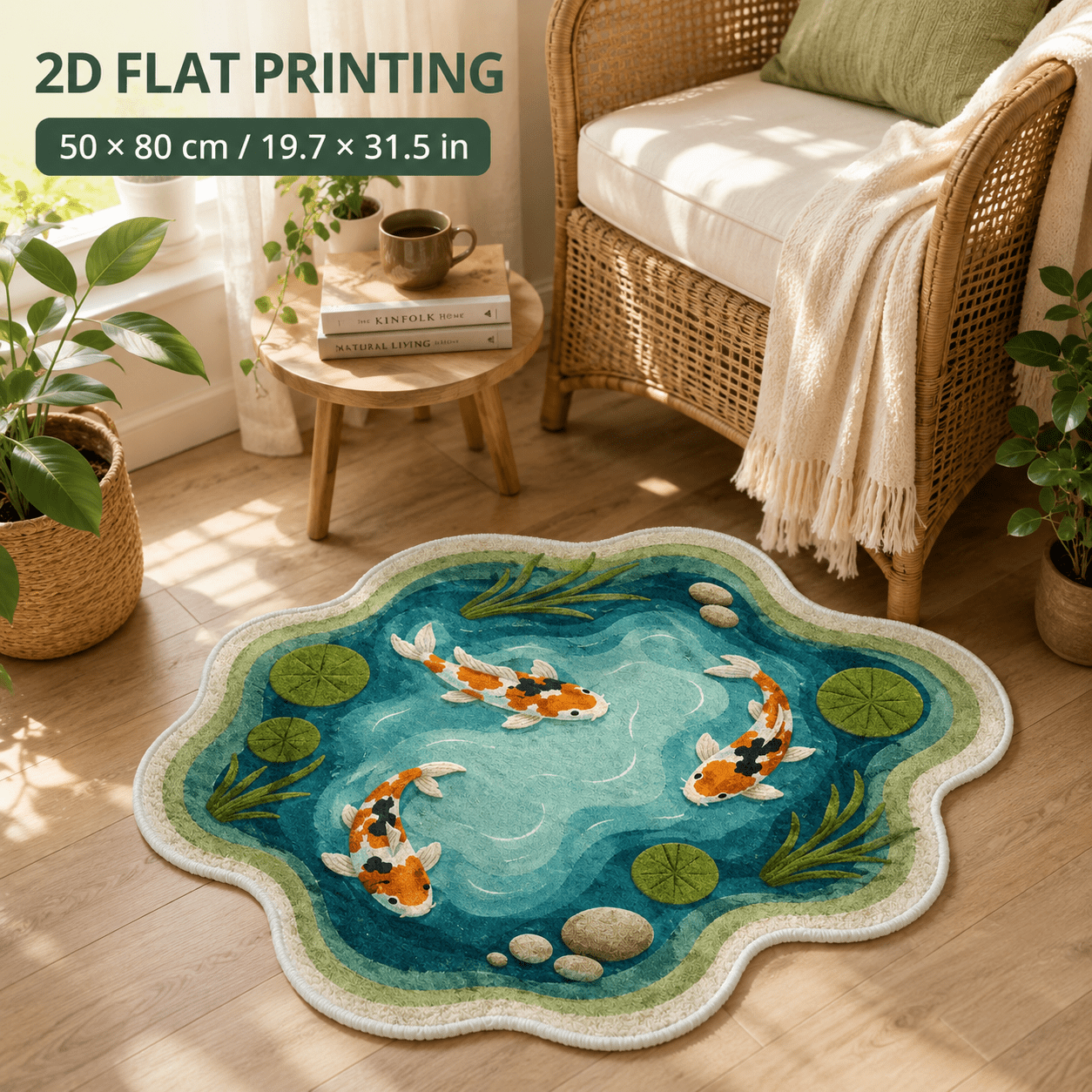 TEMU 1pc Koi Fish Pond Bath Mat Suitable For Bathroom Rug, Non-slip Thick Soft Carpet With Koi Fish & Lily Pad, Machine Washable Floor Mat Suitable