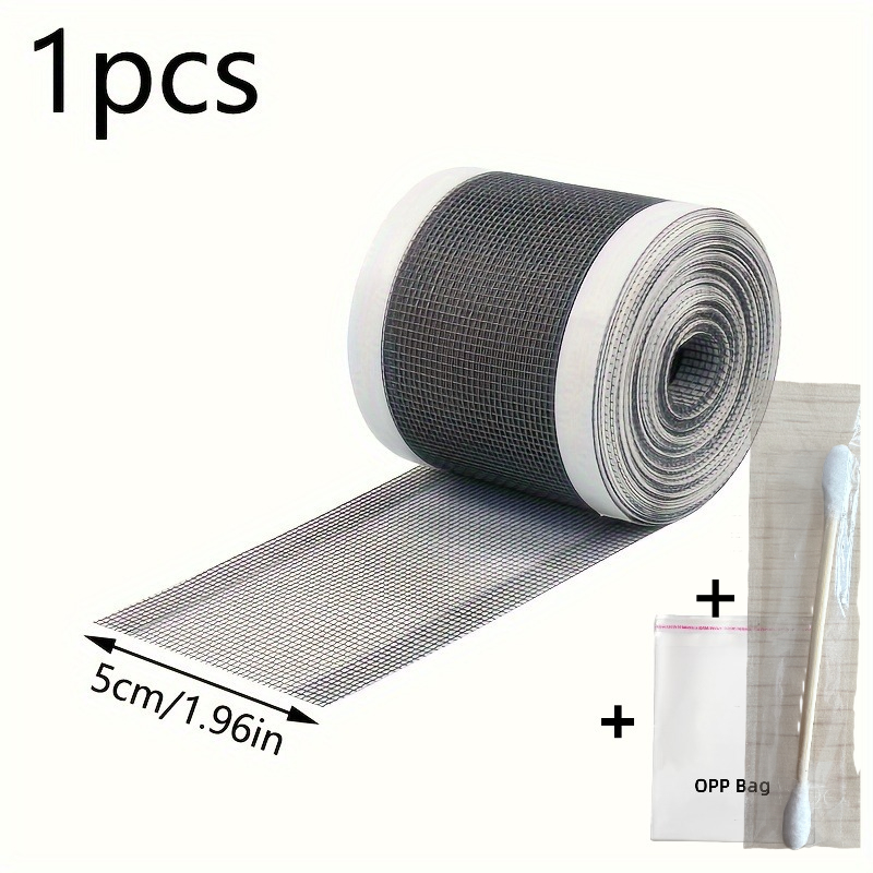TEMU Waterproof Screen Repair Tape - 5cm X 400cm Roll With 1pc Cleaning Rod, Plastic Patch For Windows And Doors, Self-adhesive Mesh For Net Repair,