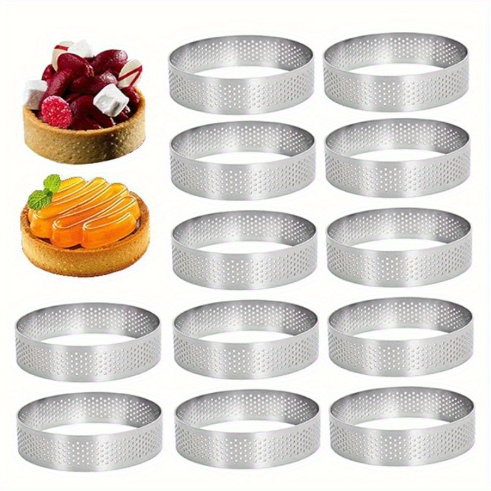 TEMU 12 Stück 6 cm Edelstahl Runde Brotringe mit Löchern, glatt polierte Kuchen, Muffin, Kuchenringe für Küchenbacken und Dessertgeschäft
