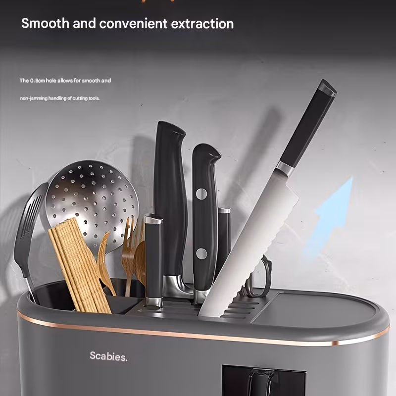 d8 a multifunctional kitchen storage rack holder for knives and kitchen tools with a ventilated back panel for air circulation featuring built in spice boxes and a design Product details 2