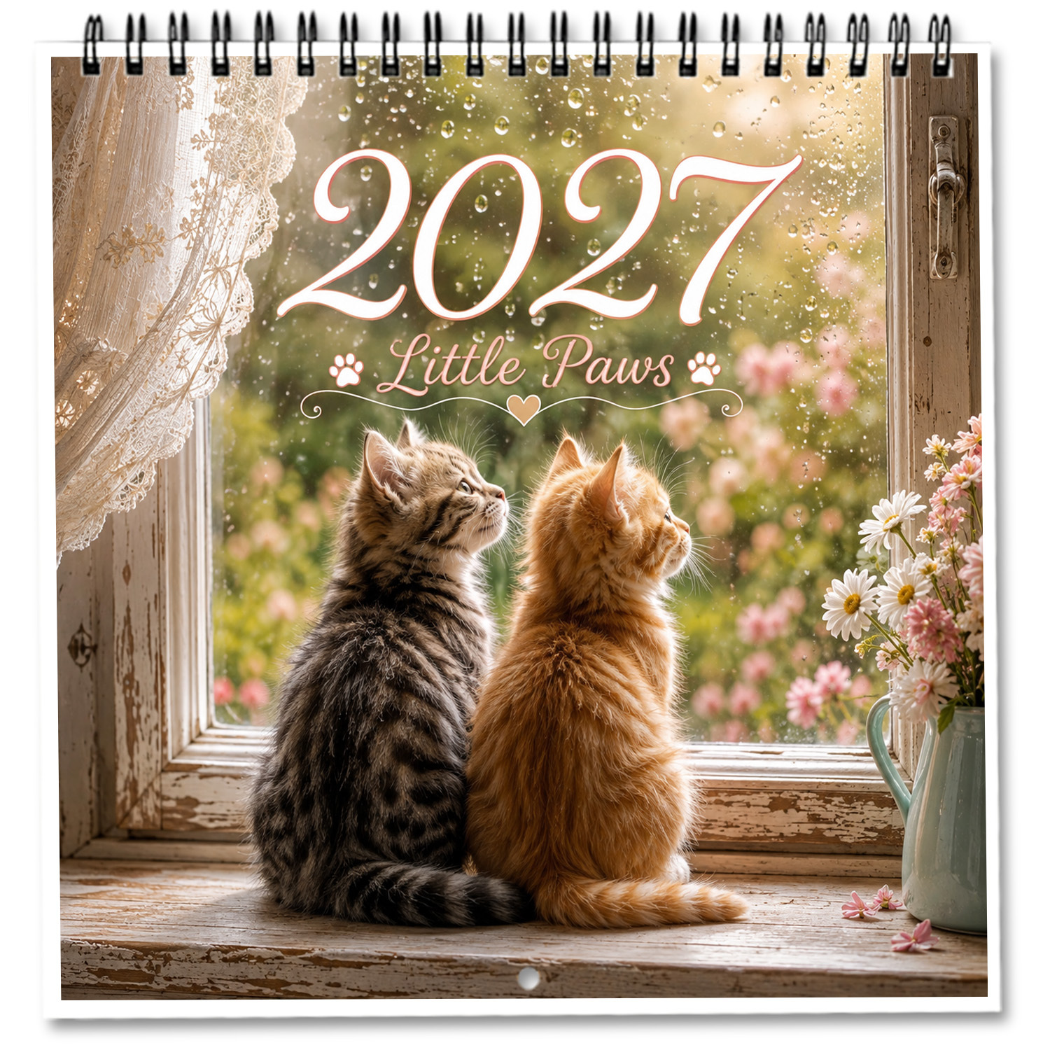 TEMU 1 Set 2027 Wall Calendar Featuring Adorable Kittens In Cozy Seasonal Scenes Including Christmas Holiday Decor, Spiral Bound Square Planner With