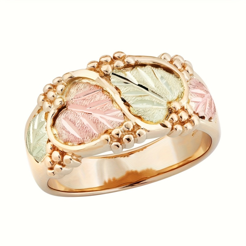 Women's Bohemian Two-Tone Vine Leaf Ring, Vintage Carved