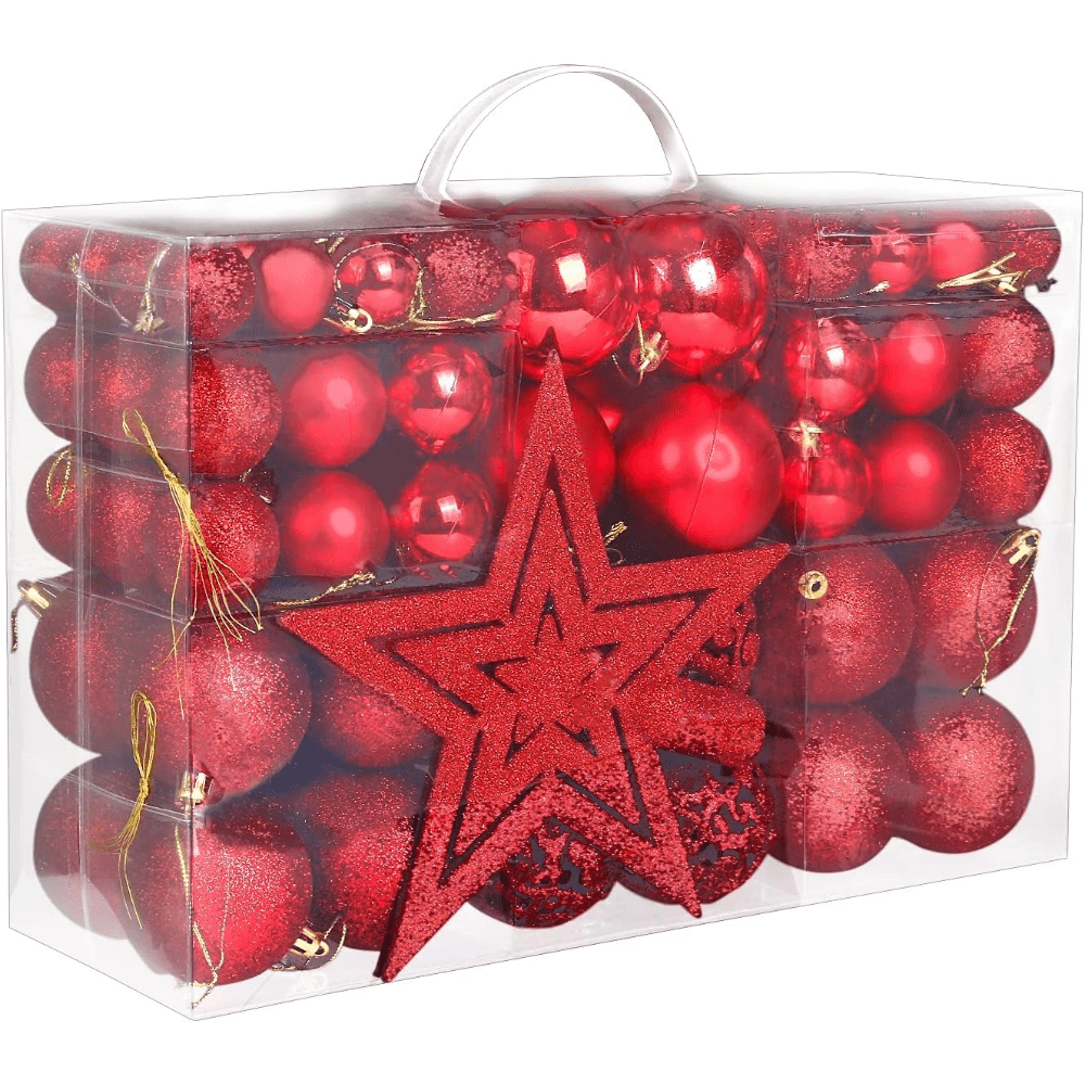 TEMU 101 piezas de adornos de bolas navideñas para árbol, juego de bolas de plástico para en varios tamaños y , decoraciones para árbol de Navidad