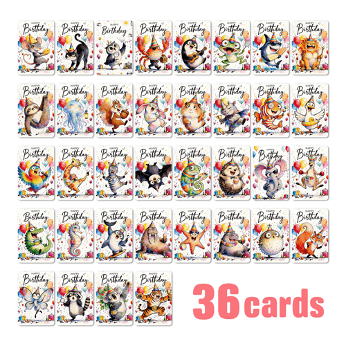 36 cartoon animal birthday greeting cards cute creative holiday greeting cards party decoration message small cards fun birthday gift additions suitable for halloween christmas friendship day good luck thank you