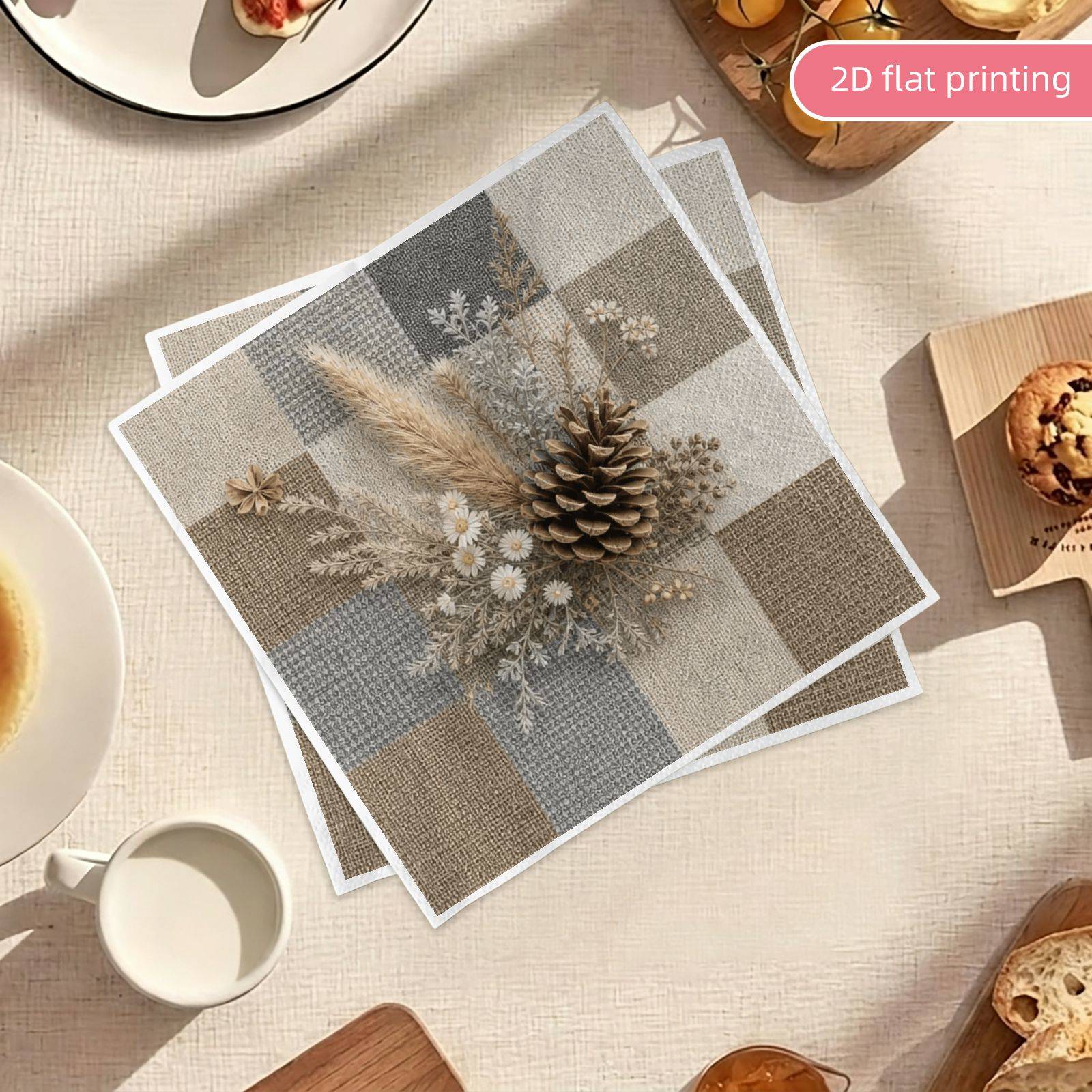 photo de l'article lot de 20 serviettes de cocktail   à motif   floral  , plates 2d.   et    , serviettes carrées épaissies à double épaisseur 6,5 pouces.   pour les fêtes, vaisselle de fête, plates 2d