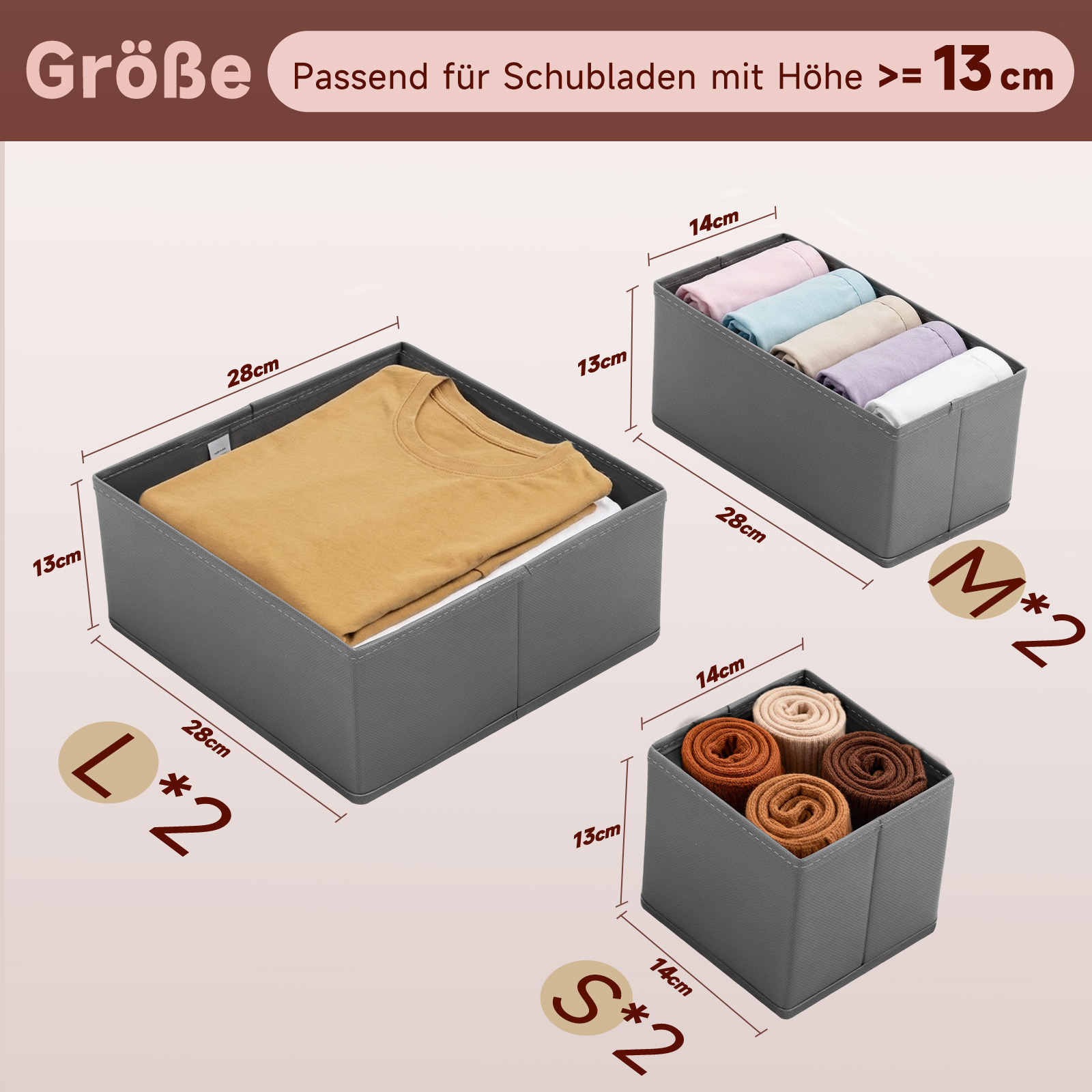 Image of Sekey Drawer Organiser, Drawer Box For Chest Of Drawers, Fabric Storage Box As An Organisation System For Clothes, Underwear And Socks - Set Of 6, Foldable, Under-bed Storage