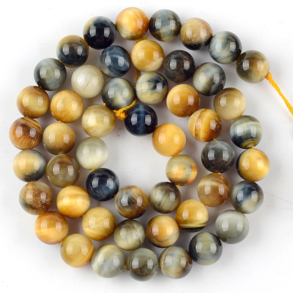 TEMU Perles Rondes Naturelles en Œil de Tigre de 8mm - Pour Passionnés de Loisirs Créatifs, Bijoux Style Bohème Vintage, Perles , Matériaux pour