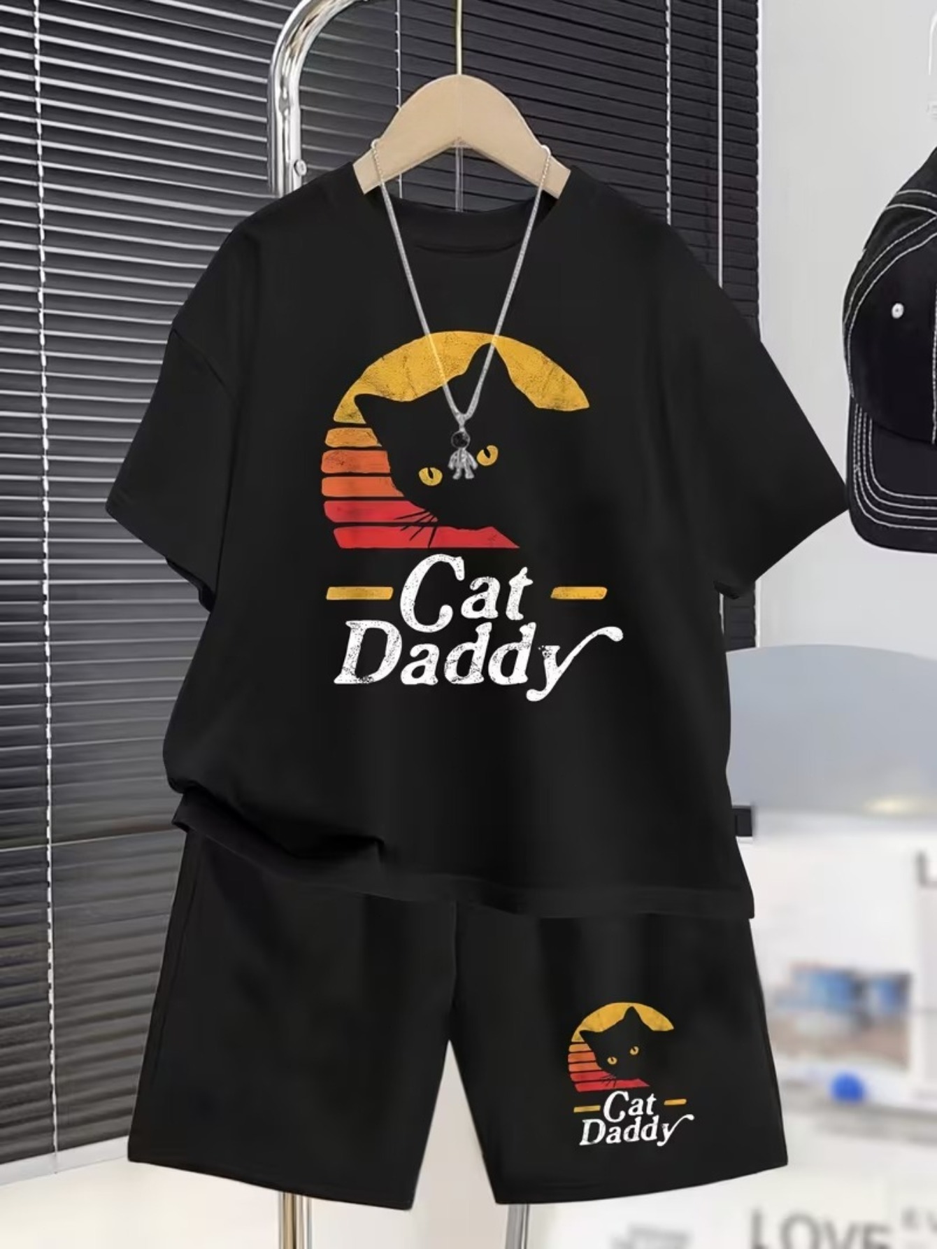 item picture 2pcs boys cat print short sleeve shorts matching outfits breathable summer playwear short sleeve t shirts shorts with kitten patterns machine washable casual clothes suitable for daily outfits sports   for to kids