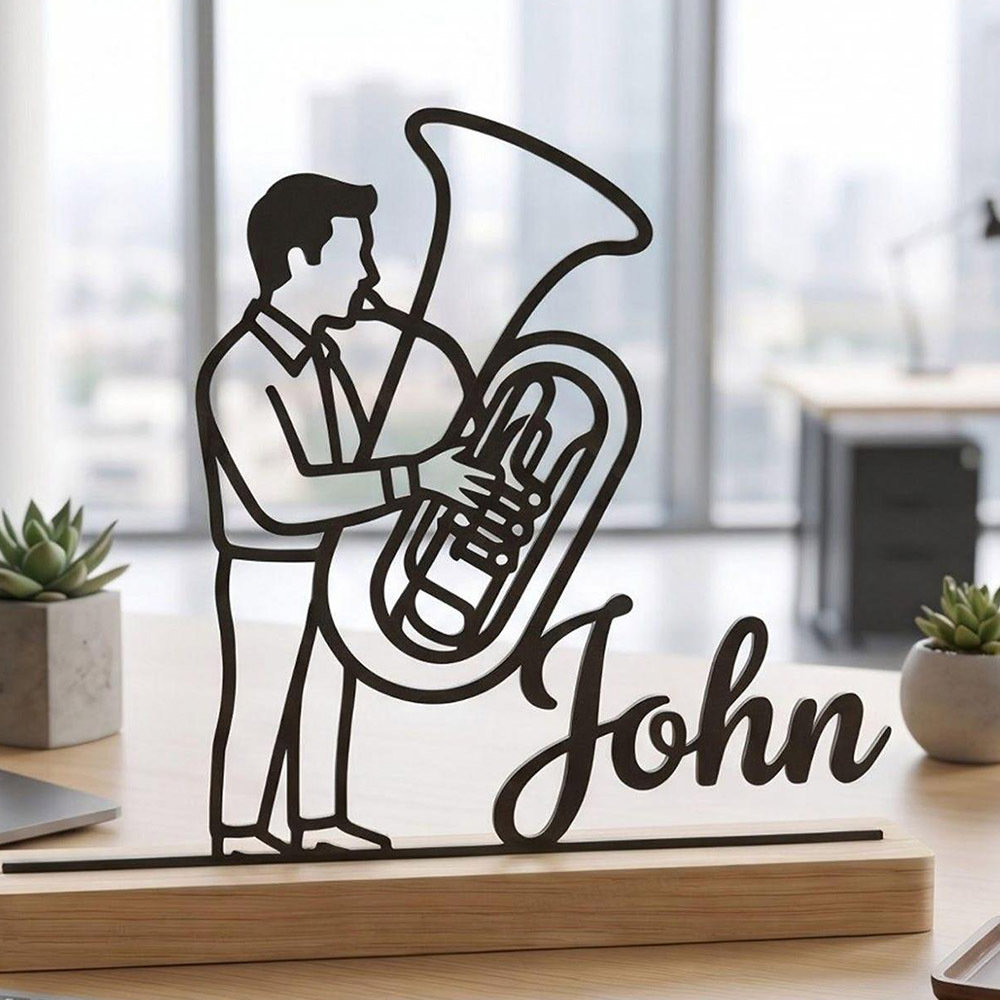 TEMU 1pc Custom Metal Tuba Player Name Sign Personalized Musician Decor With Wooden Base Unique Gift For Office Home Decoration