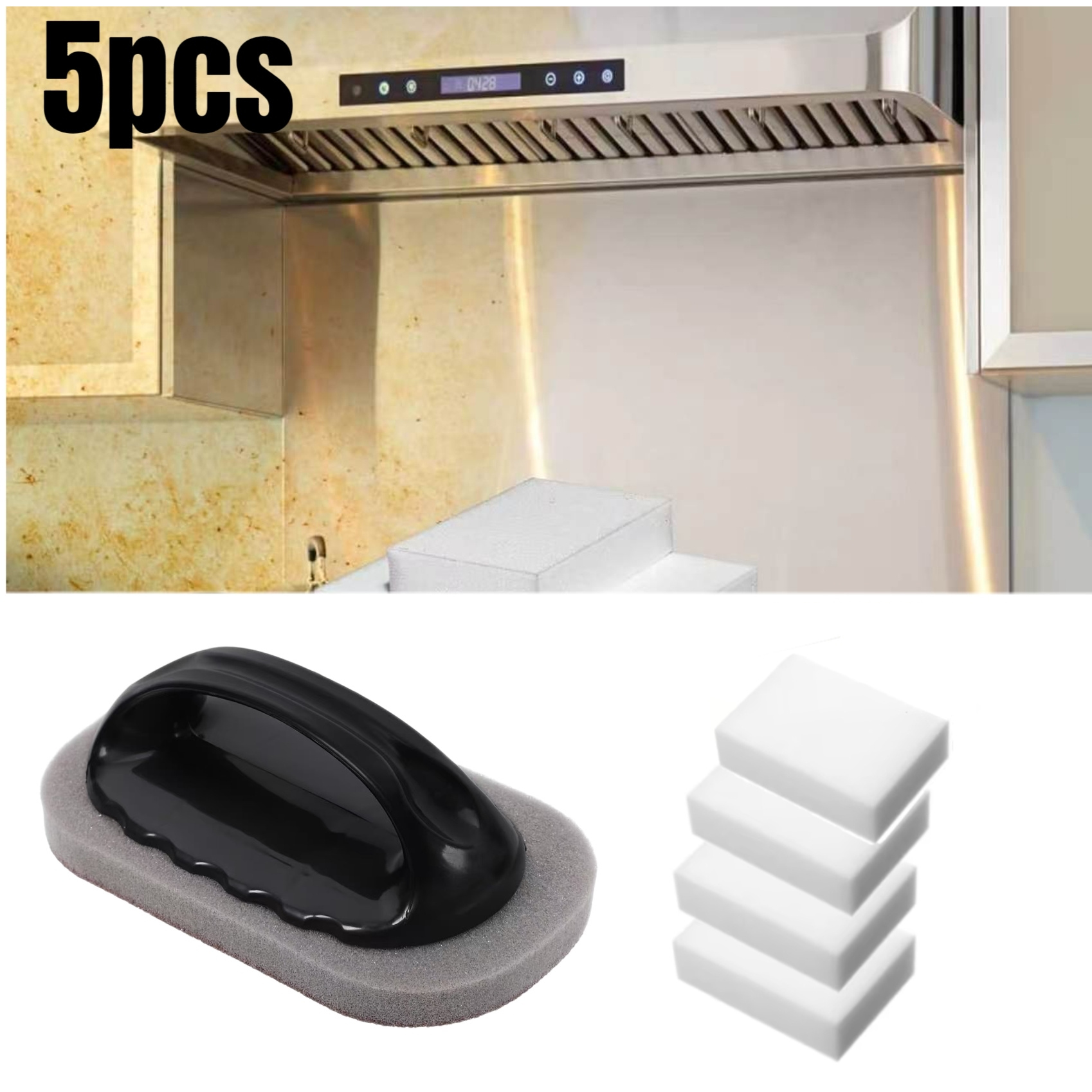 TEMU 5-delige set magische sponsborstels voor de keuken en 4 sponsschuursponsjes, multifunctionele schoonmaakpads die hardnekkige vlekken verwijderen