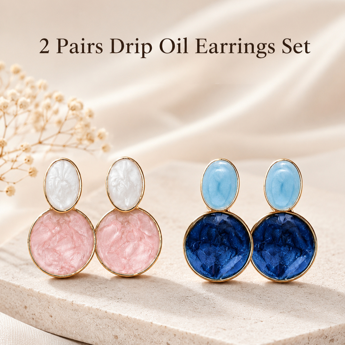 TEMU (2 Aleatorios de Pendientes Redondos Geométricos con Goteo, Pequeños, Estéticos, Exquisitos, de Moda para Mujer, Estilo Vacacional, Rosa/Azul)