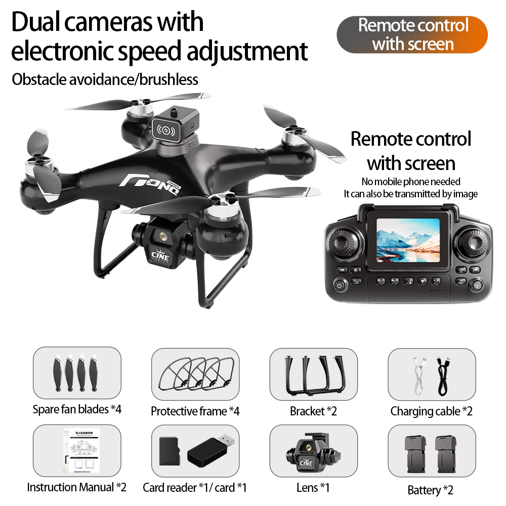 Image of Hd Dual-camera Professional Quadcopter Drone With 2 Batteries, Brushless Motors, Stabilization, And Landing, 50x Zoom, Cool Led Night Lights, 90 Degree Adjustable Camera