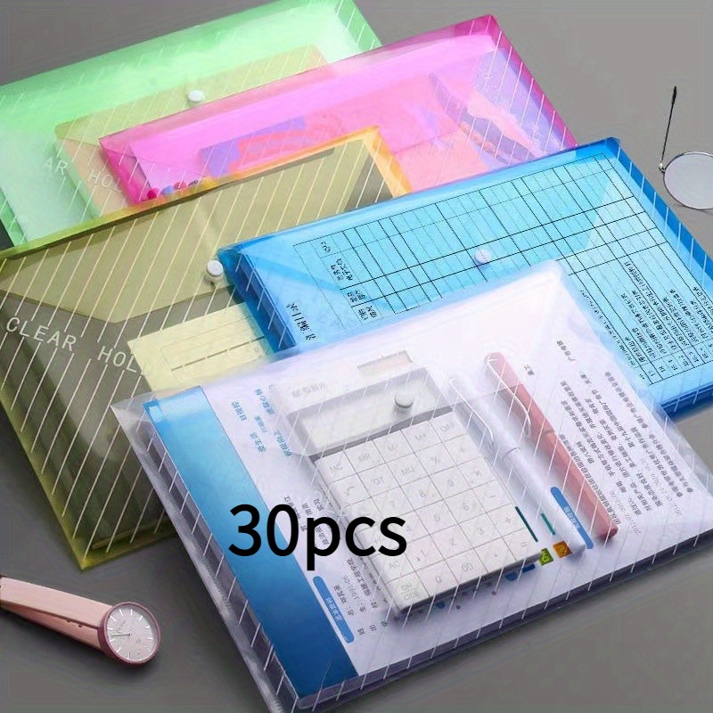 TEMU 30/60/120pcs Safe And Durable Snap Closure File Folders, Assorted Colors, Suitable For Document Folders, File Folders, Test Paper Folders,