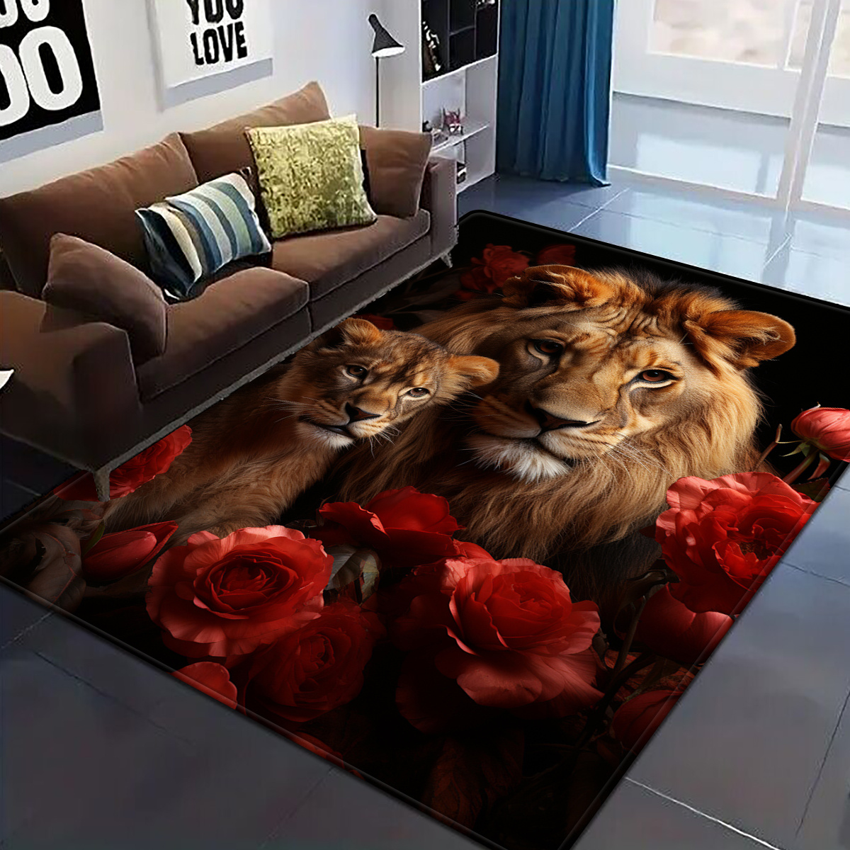 

& Lion Couple Rug - Soft Flannel, Fade-resistant For Bedroom And Living Room Decor